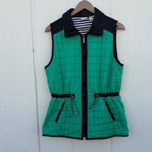Zenergy by Chico’s Sz 12 Green Full Zip Lightweight Quilted Vest Black Accents